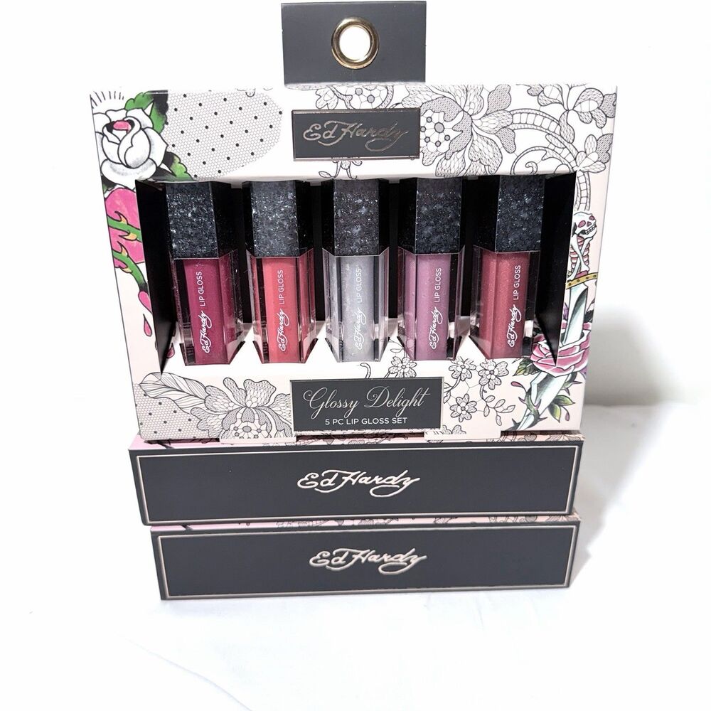 Ed Hardy Glossy Delights 5-piece lip gloss set Brand New
